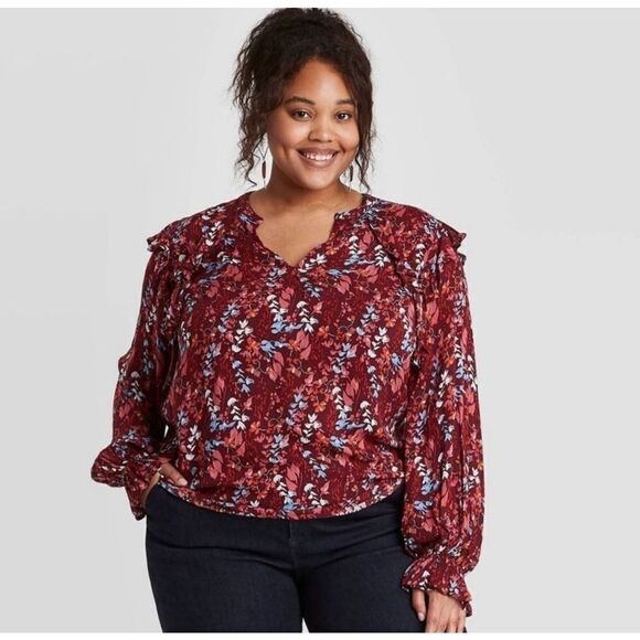 A new day red floral prarie ruffle sz XXL blouse - Picture 1 of 7